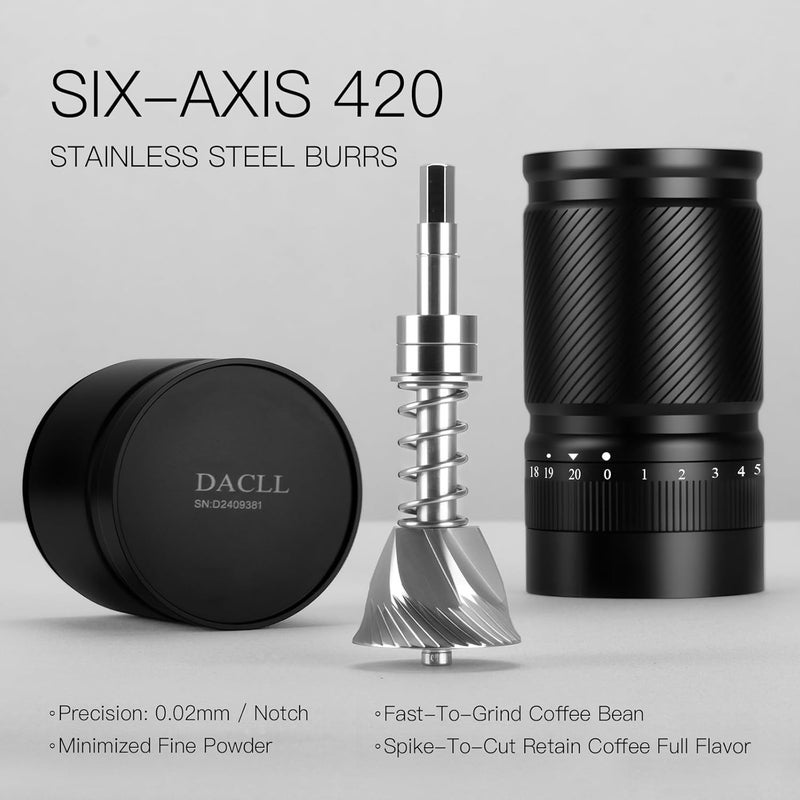 DACLL Manual Coffee Grinder with Numerical External Adjustable Setting, Capacity 30g with CNC Stainless Steel Conical Burr (black) - Image 3